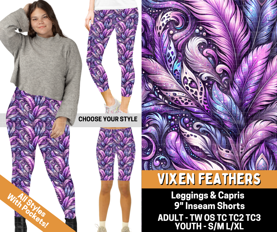 Preorder! Closes 6/1. ETA Sept. Vixen Feathers Combo Legging Lengths