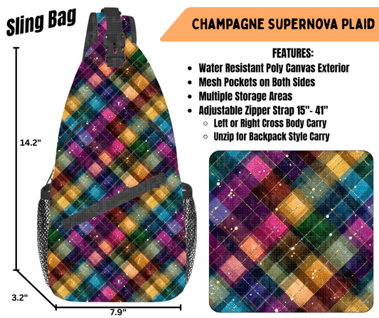 Preorder! Closes 6/22. ETA Sept. Champagne Supenova Plaid Sling Bag