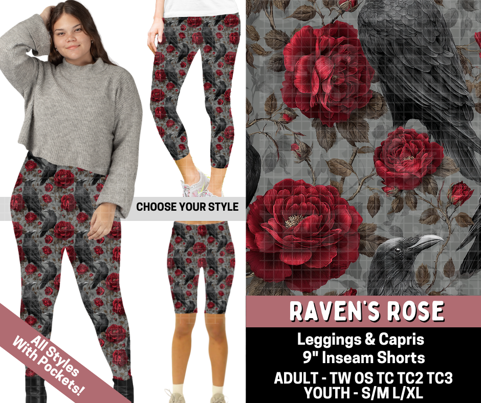 Preorder! Closes 6/11. ETA Sept. Raven's Rose Legging Lengths