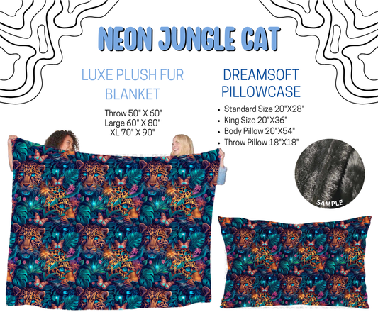 Preorder! Closes 4/29. ETA July. Neon Jungle Cat Luxe Plush Fur Blanket and/or DreamSoft Pillowcase