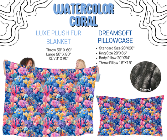 Preorder! Closes 4/29. ETA July. Watercolor Coral Luxe Plush Fur Blanket and/or DreamSoft Pillowcase
