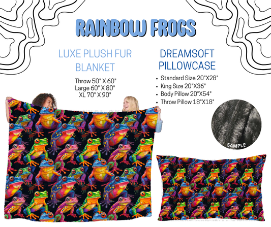 Preorder! Closes 4/29. ETA July. Rainbow Frogs Luxe Plush Fur Blanket and/or DreamSoft Pillowcase