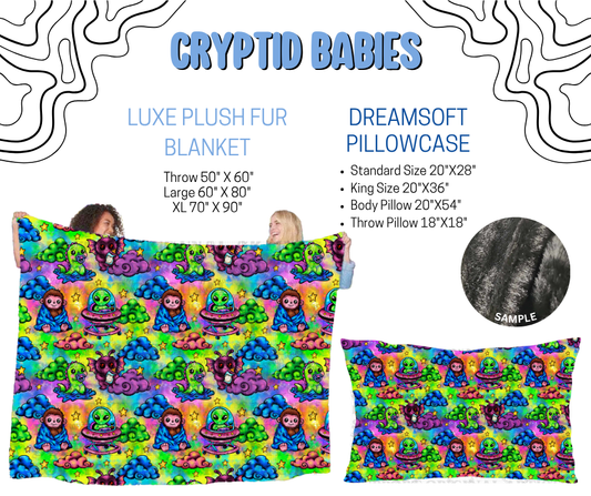 Preorder! Closes 4/29. ETA July. Cryptid Babies Luxe Plush Fur Blanket and/or DreamSoft Pillowcase