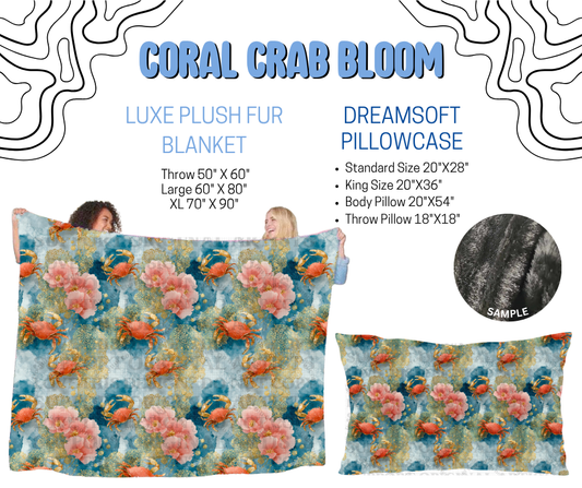Preorder! Closes 4/29. ETA July. Coral Crab Bloom Luxe Plush Fur Blanket and/or DreamSoft Pillowcase