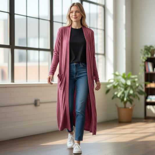Zenana Long Cardigan Rosey Red - 1X & 2X