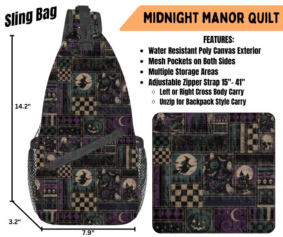 Preorder! Closes 6/22. ETA Sept. Midnight Manor Quilt Sling Bag
