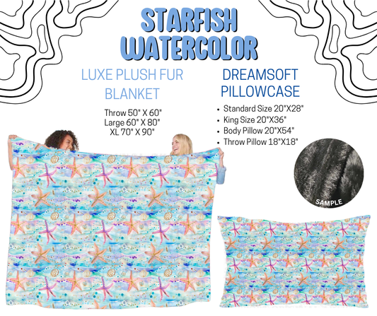Preorder! Closes 4/29. ETA July. Starfish Watercolor Luxe Plush Fur Blanket and/or DreamSoft Pillowcase