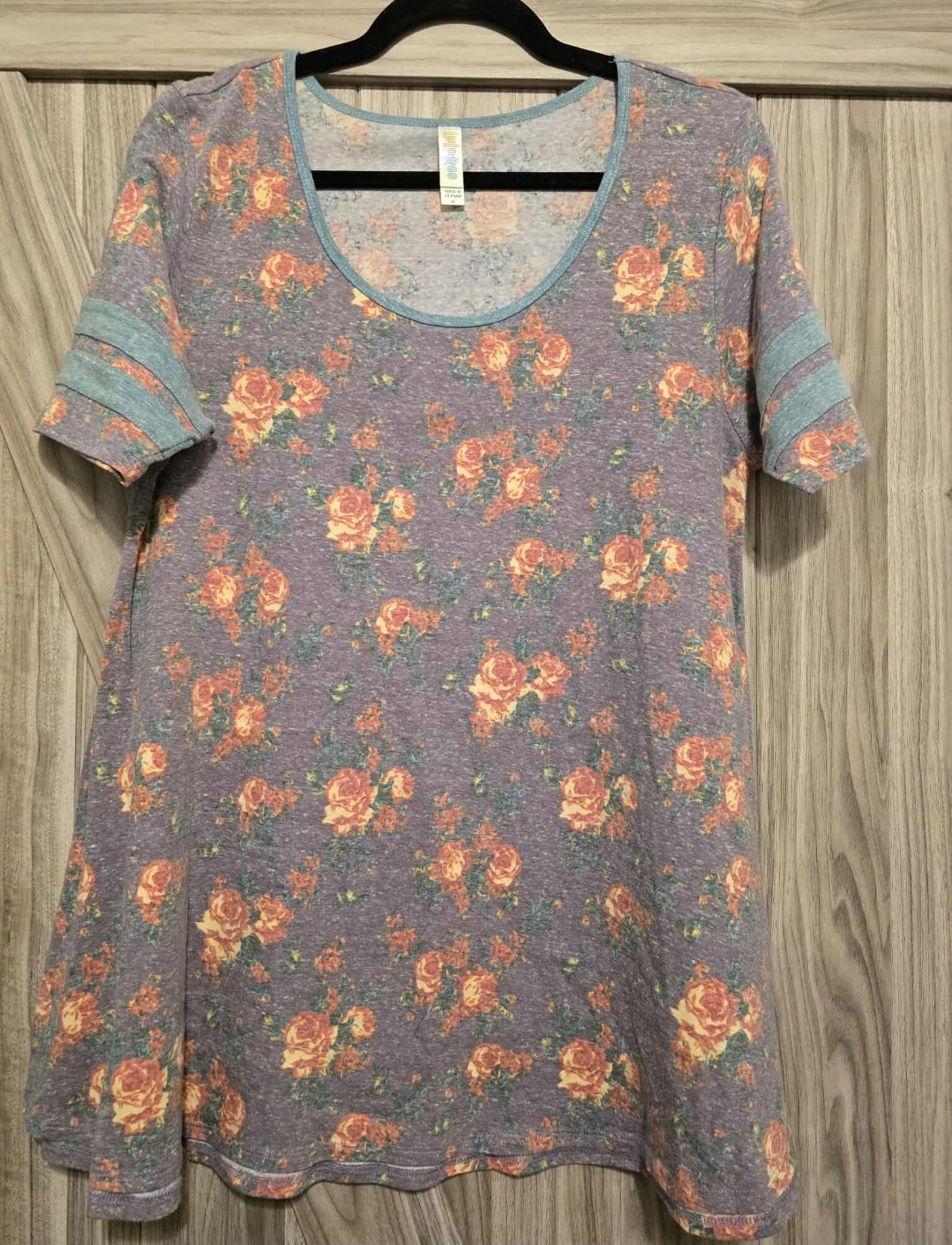 Lularoe Perfect Tee Floral With Striped Sleeve
