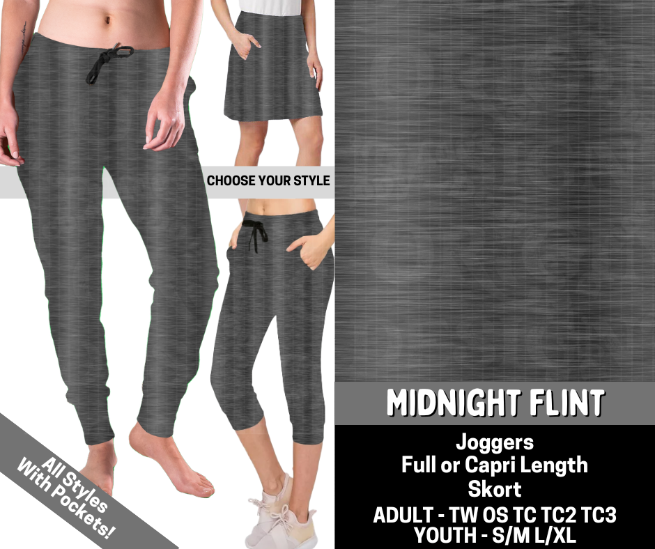 Preorder! Closes 6/15. ETA Sept. Midnight Flint Combo Jogger Lengths & Skort
