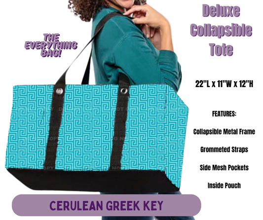 Preorder! Closes 5/14. ETA Aug. Cerulean Greek Key Collapsible Tote