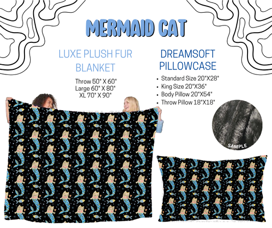 Preorder! Closes 4/29. ETA July. Mermaid Cat Luxe Plush Fur Blanket and/or DreamSoft Pillowcase