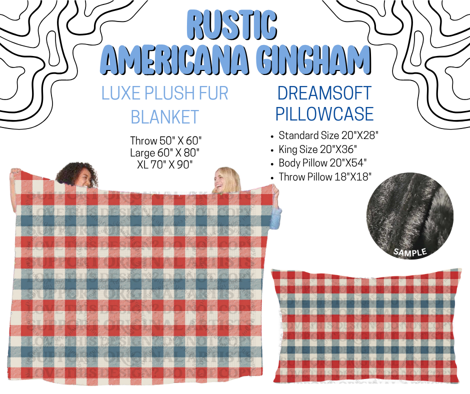 Preorder! Closes 4/29. ETA July. Rustic Americana Gingham Luxe Plush Fur Blanket and/or DreamSoft Pillowcase