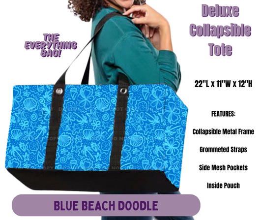Preorder! Closes 5/14. ETA Aug. Blue Beach Doodle Collapsible Tote