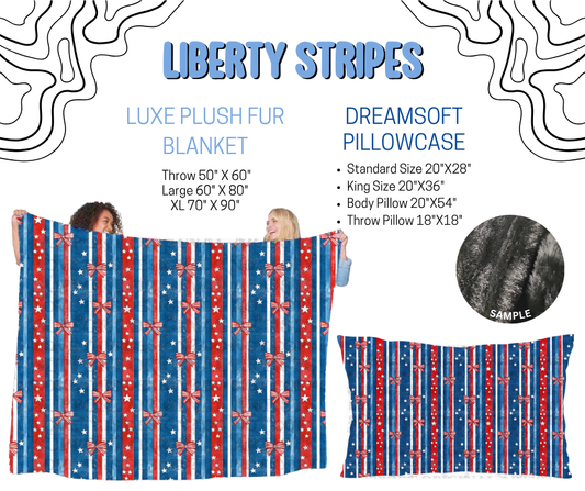 Preorder! Closes 4/29. ETA July. Liberty Stripes Luxe Plush Fur Blanket and/or DreamSoft Pillowcase