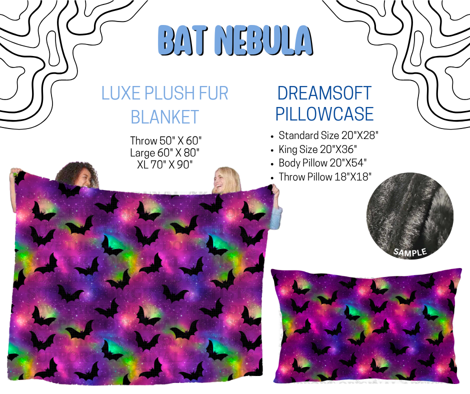 Preorder! Closes 4/29. ETA July. Bat Nebula Luxe Plush Fur Blanket and/or DreamSoft Pillowcase