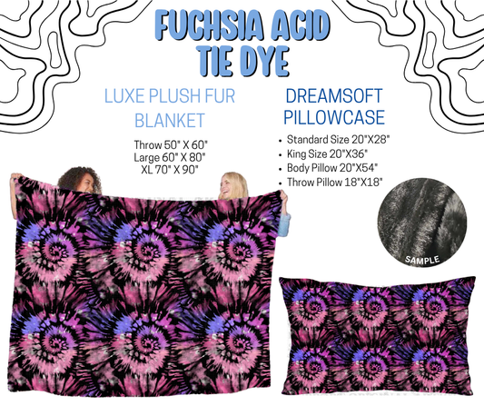 Preorder! Closes 4/29. ETA July. Fuchsia Acid Tie Dye Luxe Plush Fur Blanket and/or DreamSoft Pillowcase