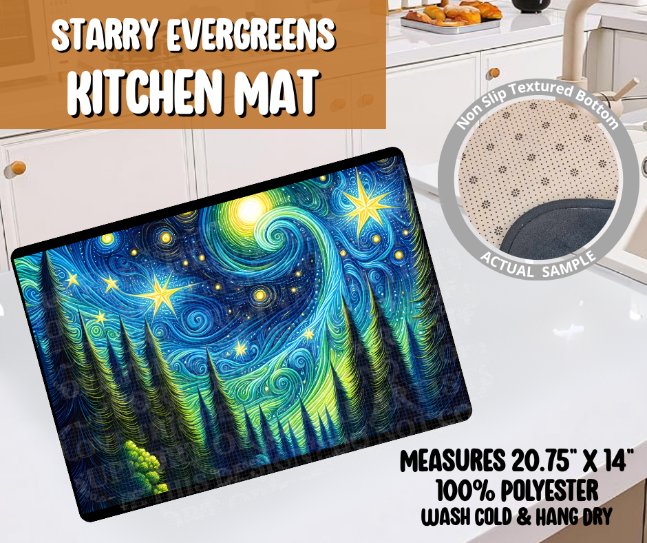 Preorder! Closes 6/8. ETA Sept. Starry Evergreens Kitchen Mat