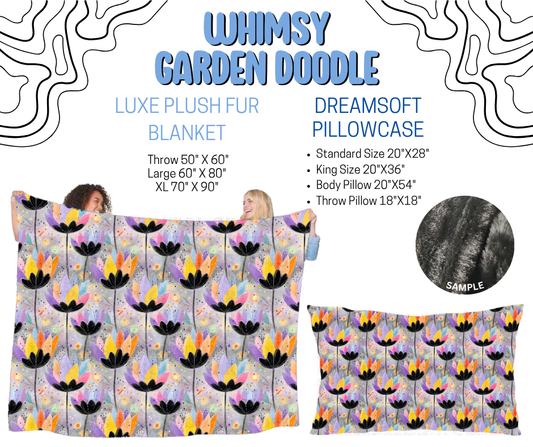 Preorder! Closes 4/29. ETA July. Whimsy Garden Doodle Luxe Plush Fur Blanket and/or DreamSoft Pillowcase