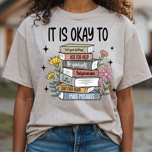 It's Okay Book Stack Affirmations | Pick Your Style Graphic Top