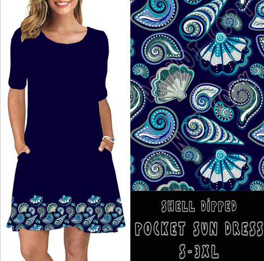 3/4 SLEEVE POCKET DRESS- SHELL DIPPED