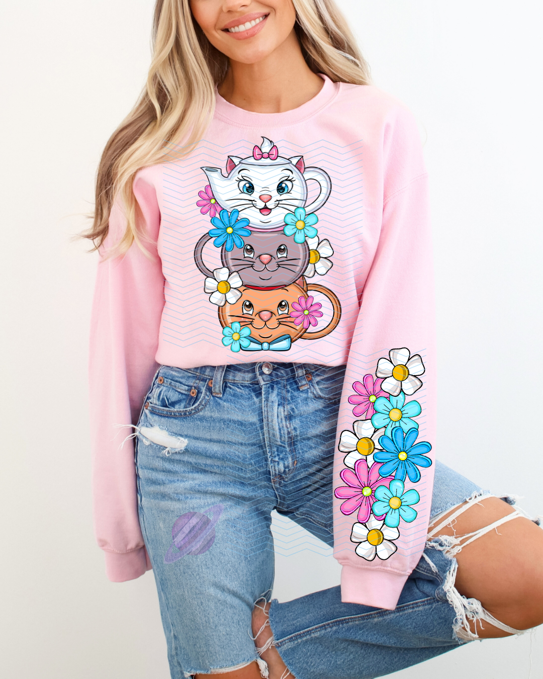 TEA PARTY SWEATSHIRT W/ SLEEVE PRINT