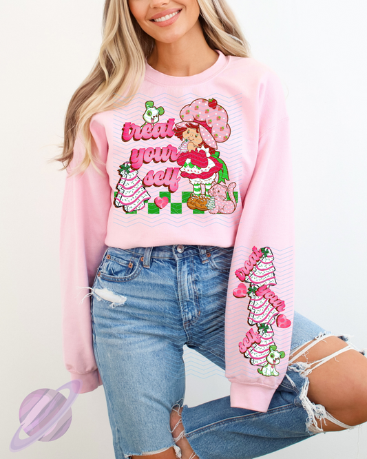 TREAT YOURSELF SWEATSHIRT W/ SLEEVE PRINT